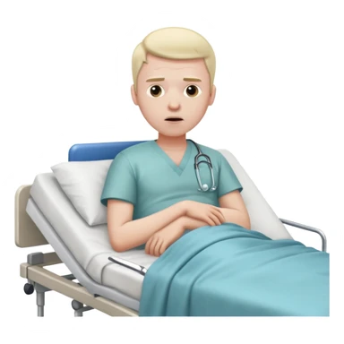 man looking sick in a hospital bed sticker