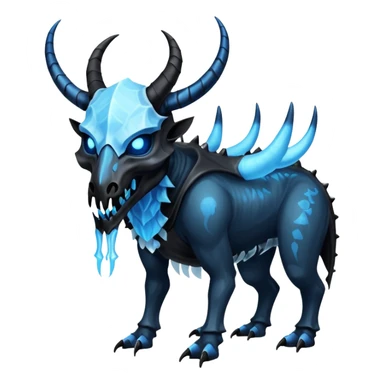 Shiny Dark Edgy  Inteleon-Amaura-Fakémon-hybrid-creature (full body) with a horned animal-skull-mask sticker