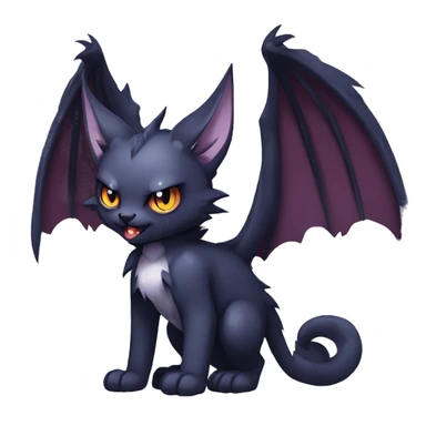   cool edgy beautiful fantasy anime-style dark animal vampiric Nargacuga-cat-hybrid Fakemon with big fangs and bat-wing-ears full body sticker