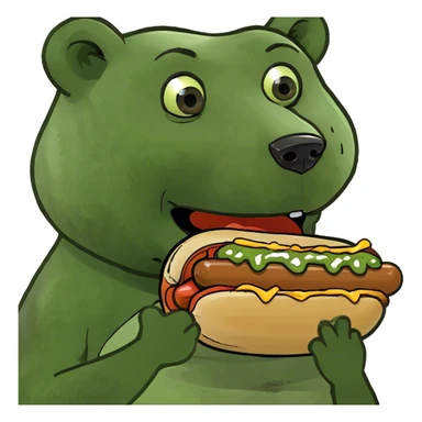 bear eating a hotdog  sticker
