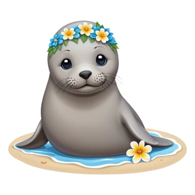 Seal on the beach with the flower on the head sticker