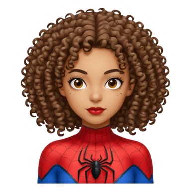Lightskin girl with curly hair, eyebrow piercing in left side, wearing a spider man costume sticker