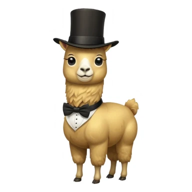 A small golden llama silhouette wearing a black top hat and a monocle sticker