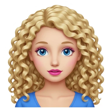 açık tenli  uzun kıvırcık sarı saçlı mavi gözlü   dudak rengi pembe yetişkin kadın bana emoji oluştur sticker