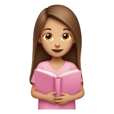 fair-skinned woman with long and straight brown hair holding a baby-pink-colored book sticker