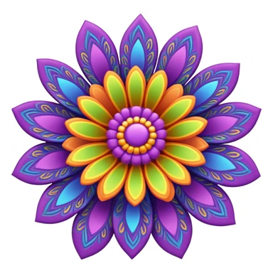 3D, Groovy psychedelic hippie style flower sticker
