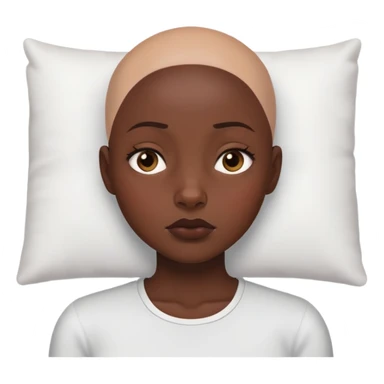 Girl showing tiredness, dark skin tone, bald sticker