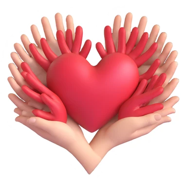 modern emoji of a heart formed by multiple hands, symbolizing unity and support sticker