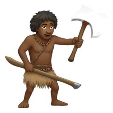 Aborigine with axe in a hand hunting sticker