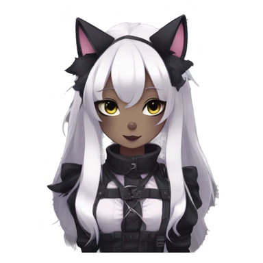 Gorgeous gothic dark techwear anime style anthro black cat furry with blushing face aesthetic and pretty edgy black with collar and harness trending style sticker