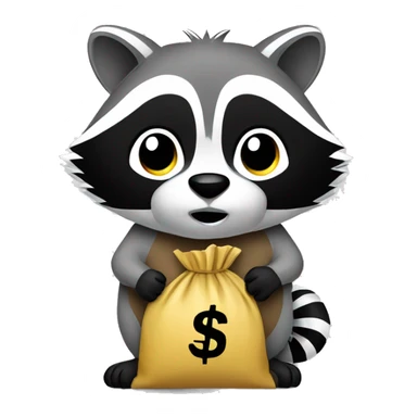 racoon with a bag of money, funny and simple sticker