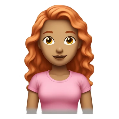 A light-skinned girl with long red hair in a pink T-shirt sticker