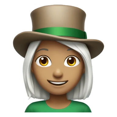 smiling girl- skin white- hair brown - in green top hat sticker