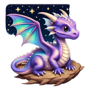 Airbrush painted image of a dragon hatchling under a deep galactic sky with pearlescent scales and wings spread against the stars sticker