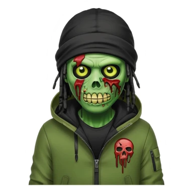 a zombie emoji with black dreads and a black nike jacket and black nike ski mask on his head sticker