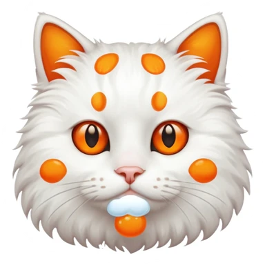 A white cat that have a orang in round part sticker