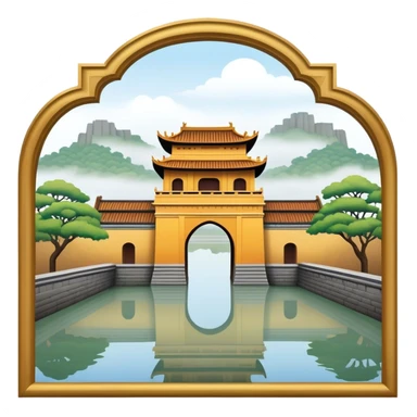 Cinematic Realistic Imperial City of Hue Landmark Emoji, capturing the ancient citadel’s weathered walls, intricate gates, and traditional Vietnamese architecture, surrounded by a misty, tranquil moat. sticker