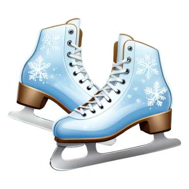 An icon showing In the background, twinkling lights, winter trees, and cheering spectators create a festive atmosphere. a pair of elegant ice skates gliding across a smooth, frozen rink with snowflakes in the air. Transparent background highlights the grace and charm of ice skating. sticker
