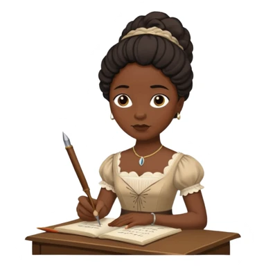 Jane austin writing with a quill in hand, make her black sticker