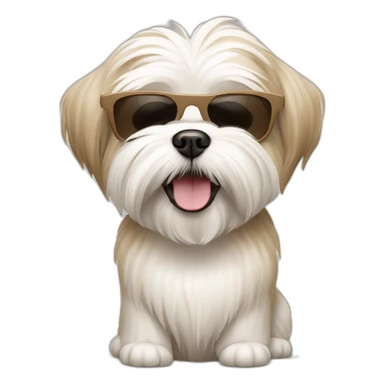 Maltese shiz tzu happy dog beige and white, wearing sunglasses sticker