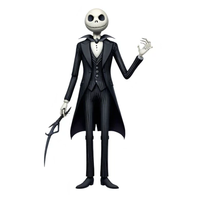 Full body view Cinematic 3D ultra realistic 32K HD image of Jack skellington, stunning detail as though captured in a timeless photograph, rich textures, visually rich, so lifelike that it feels like it could leap off the page at any moment sticker