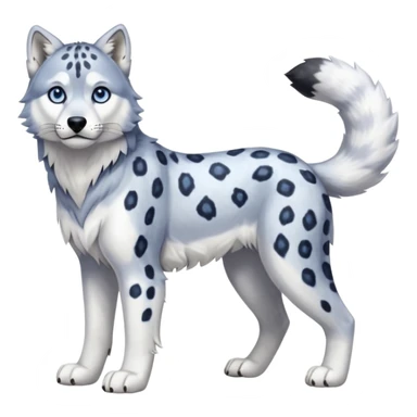 Realistic lanky natural feral beautiful pretty "Schnolf"-"TaniDaReal"-Husky-Snow-leopard-wolf-Jaguar-hybrid-fusion-animal-creature, full body, with whiskers, thick long fluffy puffy limp feline tail sticker