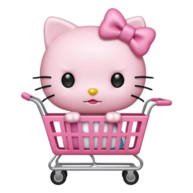 Hello kitty grocery shopping pushing a pink shopping cart sticker