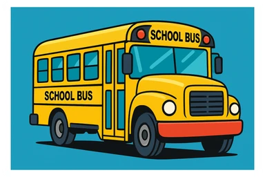 a classic yellow school bus, cartoon style sticker