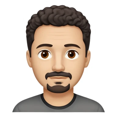 Man in his early 50s with light brown complexion. Strong jawline with soft expression. Kind dark brown eyes. Slight pleasant smile. Black goatee with subtle gray. Short curly dark hair with slight receding hairline. Professional but friendly demeanor. Wearing a black casual shirt. sticker