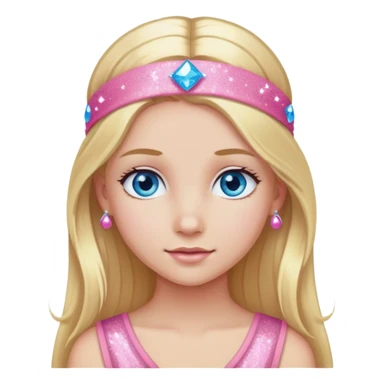 Girl with long blonde hair and blue eyes wearing a pink sparkly headband sticker