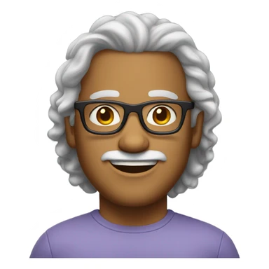 A long curly hair man, tanned skin shaved beard, glasses sticker