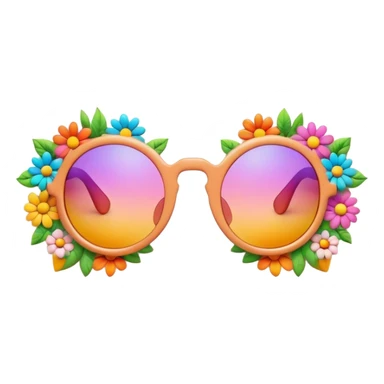 3D, psychedelic colored hippie sunglasses with hippie style flower border sticker