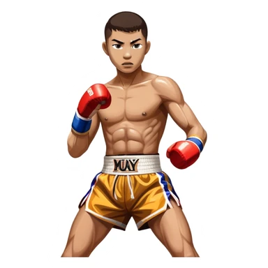 Muay Thai traditional – Cinematic Realistic Traditional Muay Thai Fighter, depicted in authentic Muay Thai attire with arm bands and shorts, poised in a dynamic fighting stance in a traditional Thai stadium, rendered with vivid textures and dramatic, high-contrast lighting that accentuates the art’s intensity. sticker