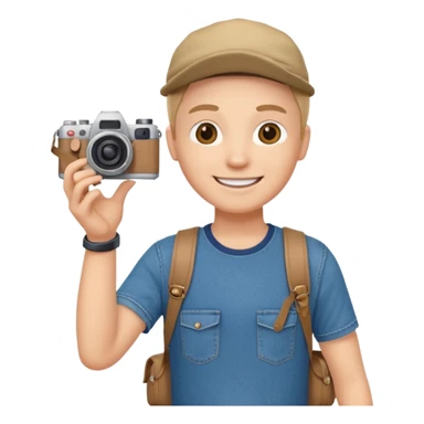 a tourist in europe holding a camera not wearing khaki sticker