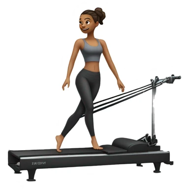 Girl on a Pilates reformer machine, mid-exercise, wearing leggings and a top






 sticker