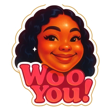 excited smile with mouth closed add the words W You! in pink sticker