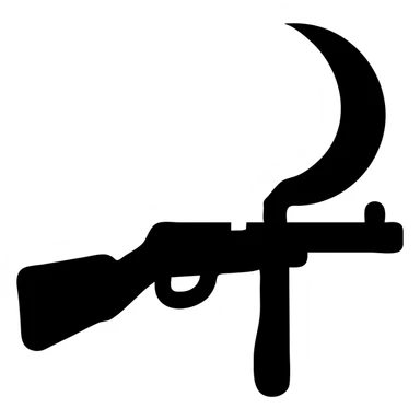 A sickle attached to the end of a rifle as a bayonet weapon sticker