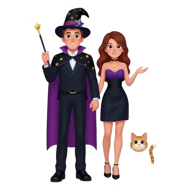 magician couple and their pet cat sticker