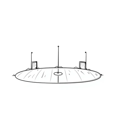 a hand-drawn quidditch field with three tall goal posts on each end, an oval sports field from Harry Potter sticker