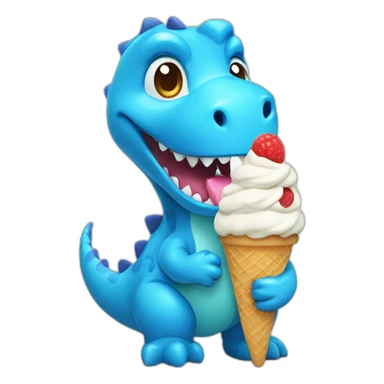 Blue mini cute dinosaur eating ice cream  sticker