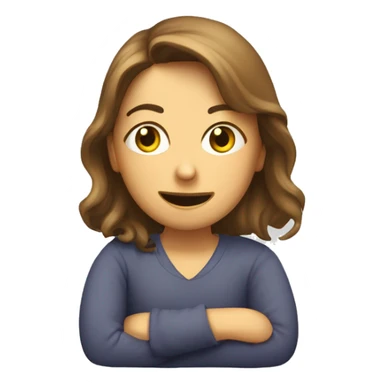 krullig hår brunett tjej som sitter i telefonen sticker