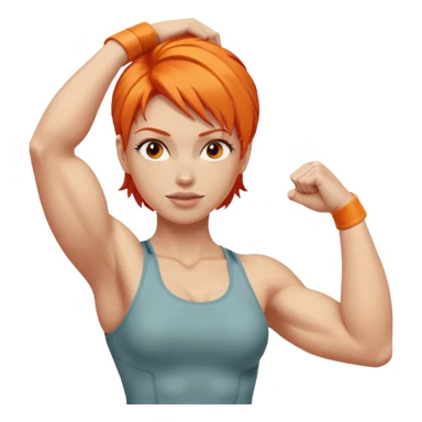 woman flexing her arm with orange hair sticker