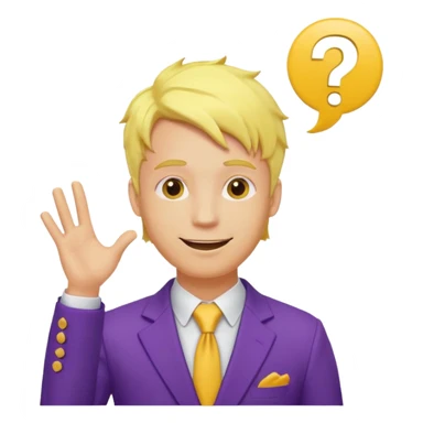 make his skin and hair yellow, he's smirking and looking in the left corner, add question marks abobe his head sticker