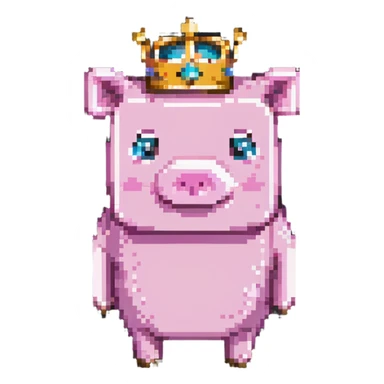 minecraft pig full body pink blocky animal square head square body wearing a crown sticker