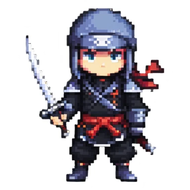 Pixel art anime ninja character with sword sticker
