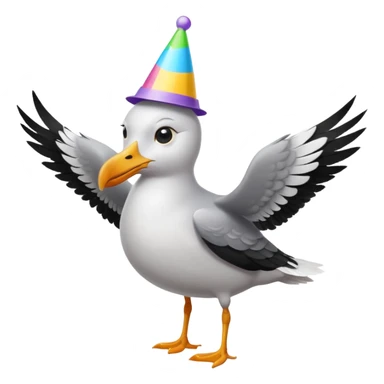 A seagull with a party hat sticker