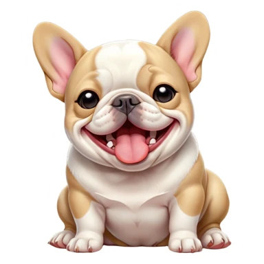 Cinematic Cute Yawning Pied French Bulldog Portrait Emoji, Head tilted with an exaggerated, endearing yawn and sleepy, squinty eyes, showcasing a unique pied fur of contrasting colors with a playful expression, simplified yet irresistibly adorable, highly detailed, glowing with a soft, cozy radiance, high shine, exuding a relaxed, humorous charm, styled with a gentle, soft glowing outline, capturing the essence of a Pied French Bulldog in a blissfully cute yawn that warms the heart! sticker