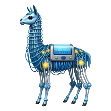 A high-tech llama made of electric wires and cables with rubber scales that reveal its electric skeleton, possessing both jellyfish-like tendrils and the ability to generate electrical pulses that illuminate the ocean depths. sticker