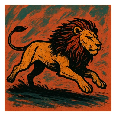 león corriendo, fondo simple, estilo alternativo, ilustración artística sticker