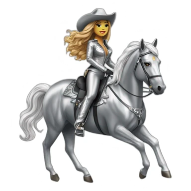 Beyoncé wear in silver cowboy  riding a silver shine horse sticker